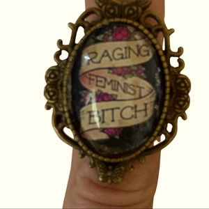 🔥RAGING FEMINIST BI💄TCH cabochon adjustable ring🔥